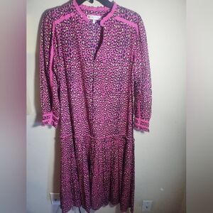 Jude Connally Dress Cotton Cheetah Ruffle Midi Boho Artsy Peasant